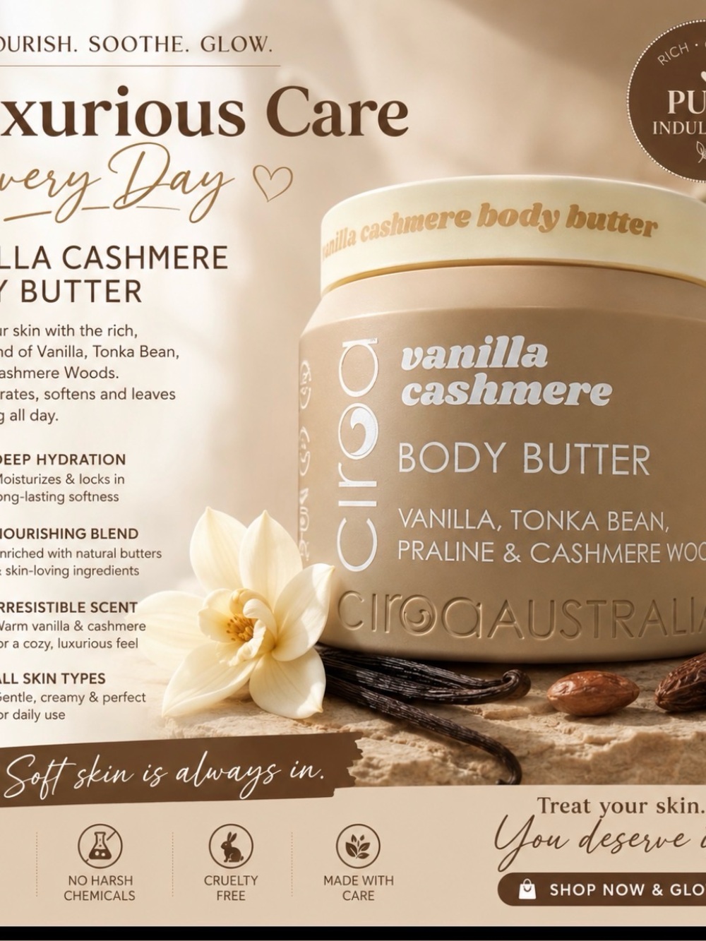 Vanilla Cashmere Body Butter — Nourishing Cream in Beige